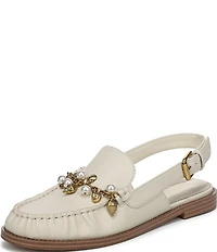 Franco Sarto Sully 2 Leather Pearl Shell Chain Slingback Loafers
