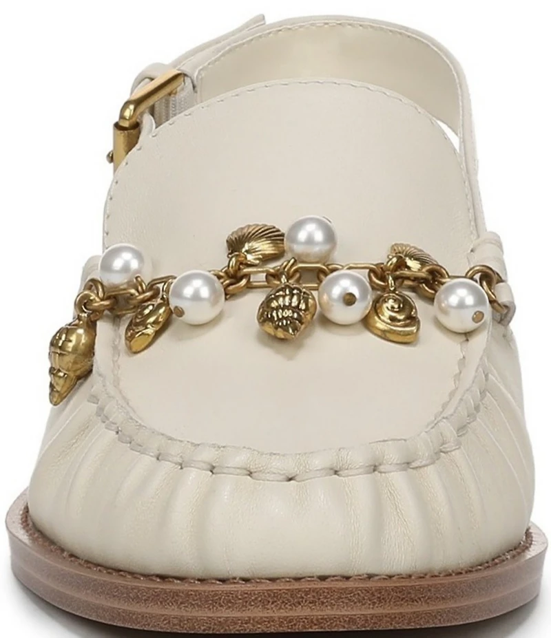 Franco Sarto Sully 2 Leather Pearl Shell Chain Slingback Loafers