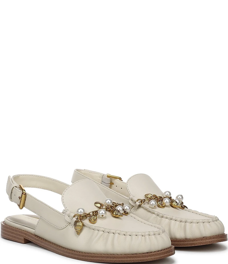 Franco Sarto Sully 2 Leather Pearl Shell Chain Slingback Loafers