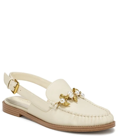 Franco Sarto Sully 2 Leather Pearl Shell Chain Slingback Loafers