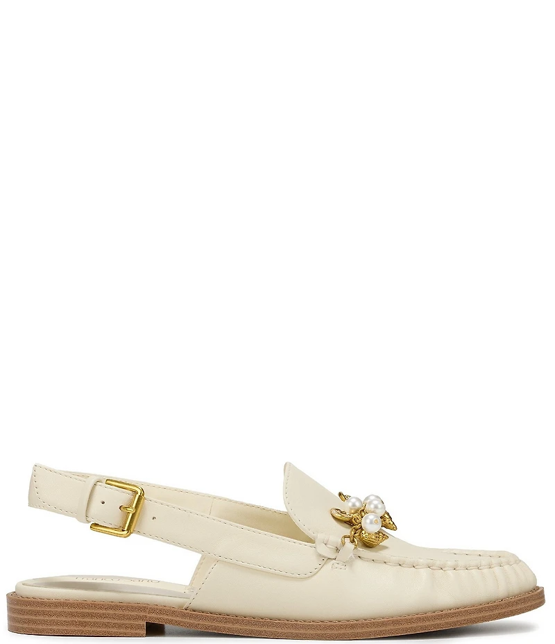 Franco Sarto Sully 2 Leather Pearl Shell Chain Slingback Loafers