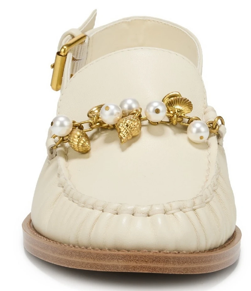 Franco Sarto Sully 2 Leather Pearl Shell Chain Slingback Loafers