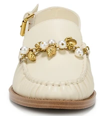 Franco Sarto Sully 2 Leather Pearl Shell Chain Slingback Loafers