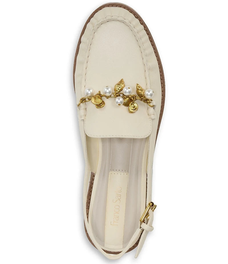 Franco Sarto Sully 2 Leather Pearl Shell Chain Slingback Loafers
