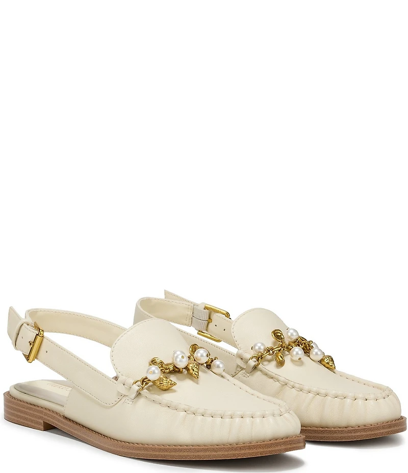 Franco Sarto Sully 2 Leather Pearl Shell Chain Slingback Loafers
