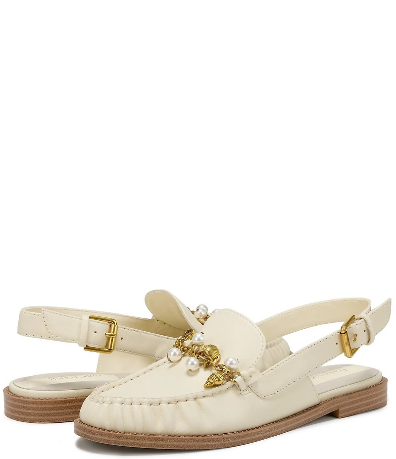 Franco Sarto Sully 2 Leather Pearl Shell Chain Slingback Loafers