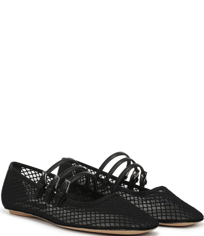 Franco Sarto Tatum Fishnet Mesh Triple Strap Mary Jane Ballet Flats