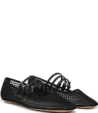 Franco Sarto Tatum Fishnet Mesh Triple Strap Mary Jane Ballet Flats