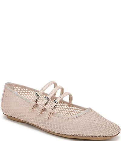 Franco Sarto Tatum Fishnet Mesh Triple Strap Mary Jane Ballet Flats