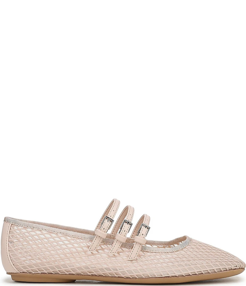 Franco Sarto Tatum Fishnet Mesh Triple Strap Mary Jane Ballet Flats