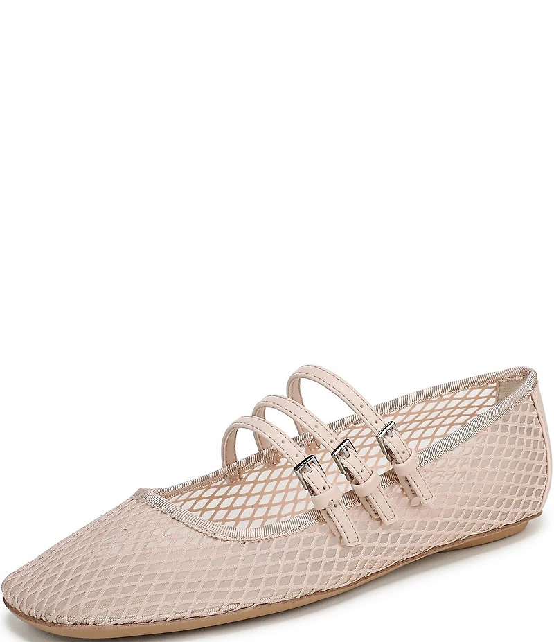 Franco Sarto Tatum Fishnet Mesh Triple Strap Mary Jane Ballet Flats