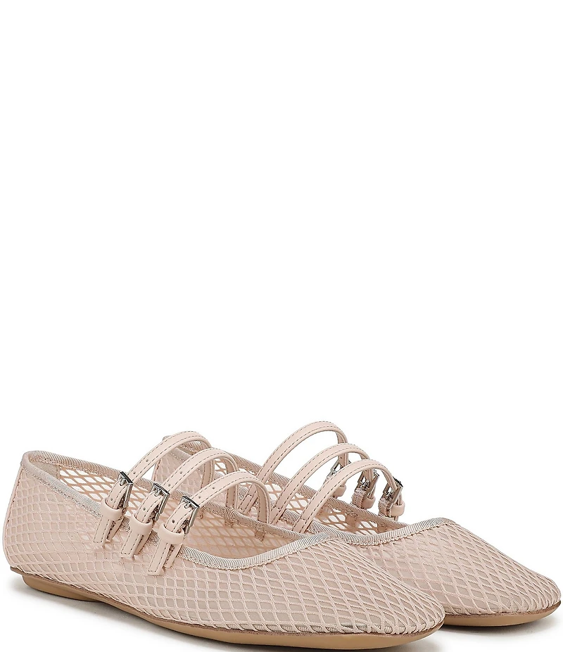 Franco Sarto Tatum Fishnet Mesh Triple Strap Mary Jane Ballet Flats