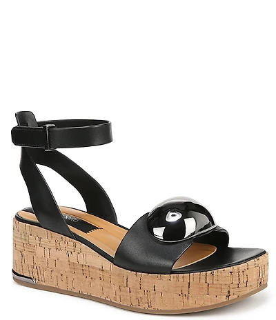 Franco Sarto Taysha Leather Dome Ornamented Platform Wedge Sandals