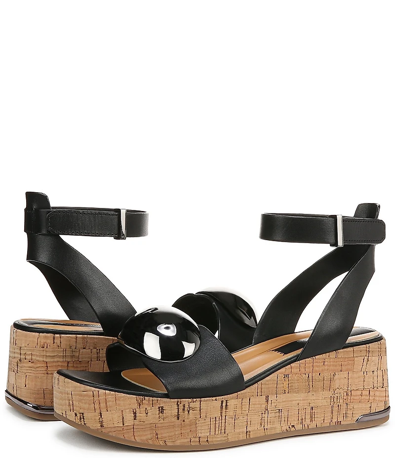 Franco Sarto Taysha Leather Dome Ornamented Platform Wedge Sandals