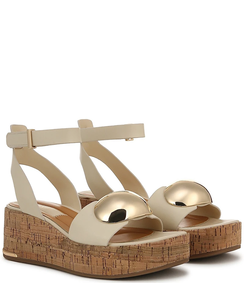 Franco Sarto Taysha Leather Dome Ornamented Platform Wedge Sandals