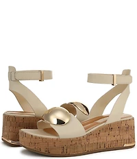 Franco Sarto Taysha Leather Dome Ornamented Platform Wedge Sandals