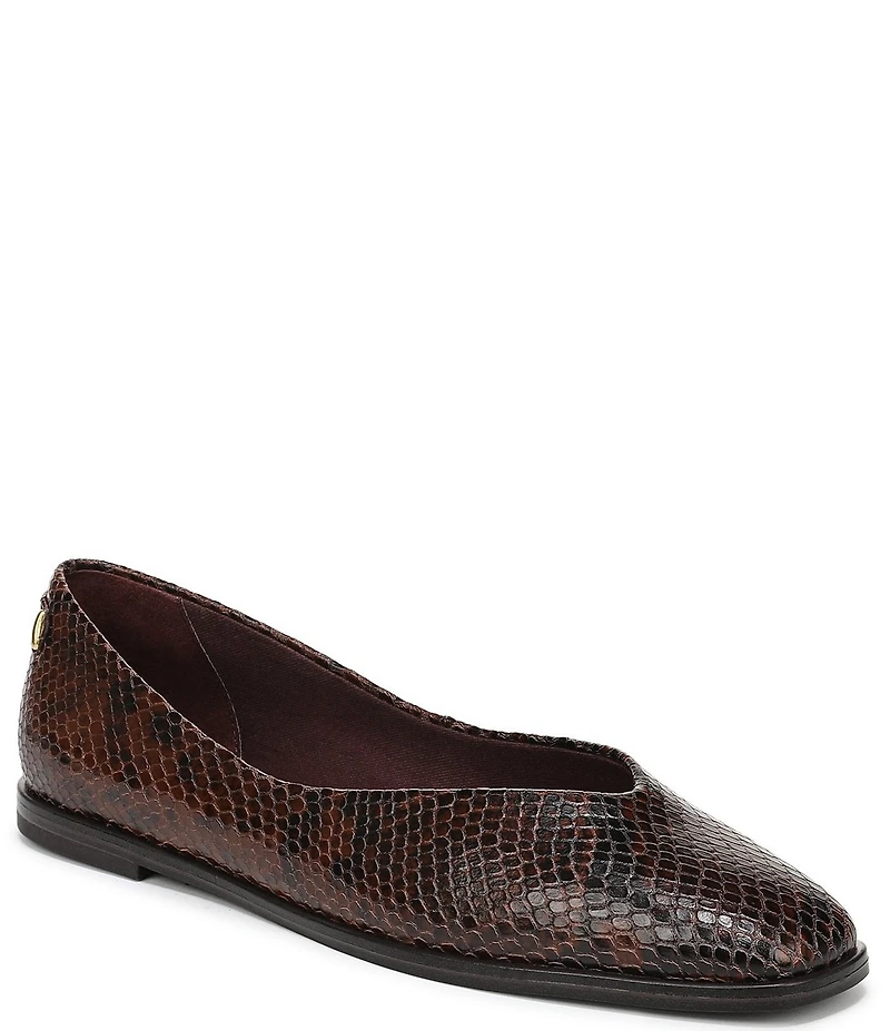 Franco Sarto Tesia Snake Print Leather High Vamp Square Toe Flats
