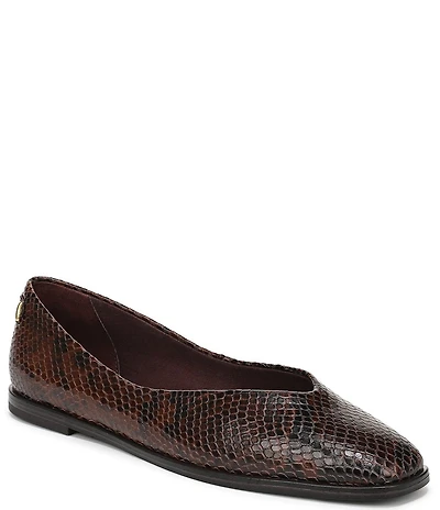 Franco Sarto Tesia Snake Print Leather High Vamp Square Toe Flats