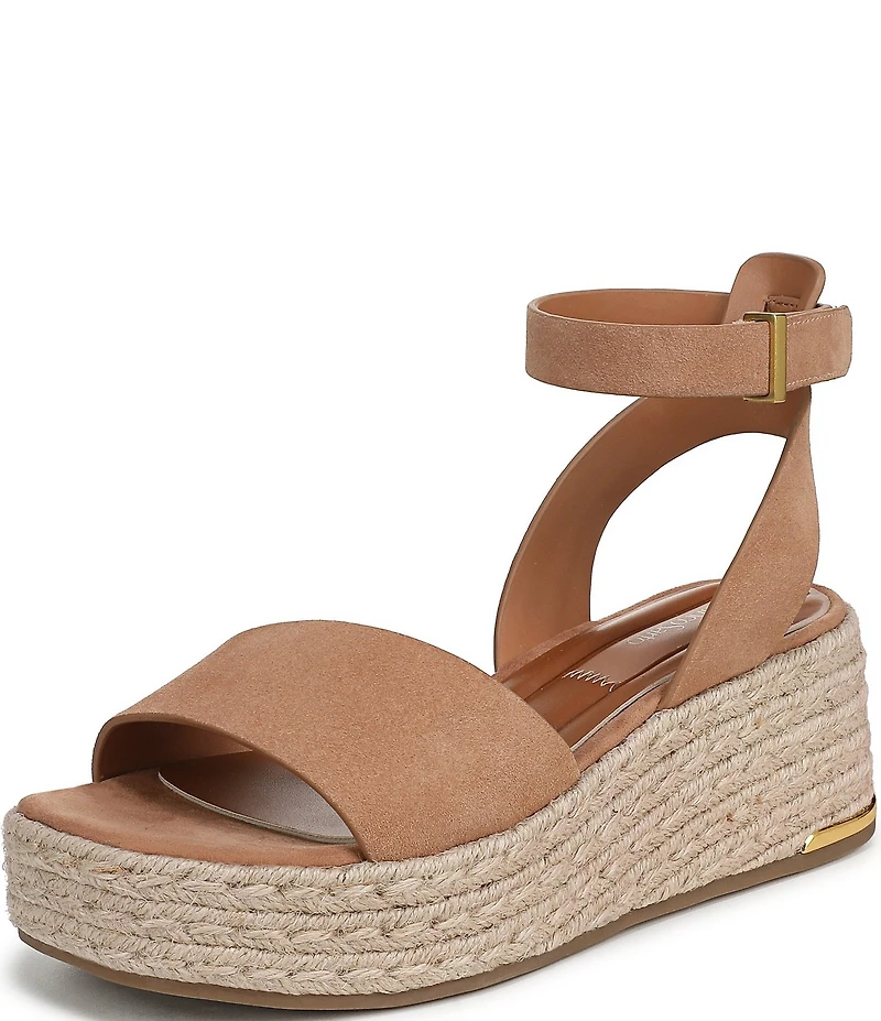 Franco Sarto Tiffany Suede Ankle Wrap Platform Wedge Espadrille Sandals