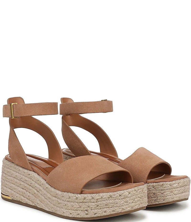 Franco Sarto Tiffany Suede Ankle Wrap Platform Wedge Espadrille Sandals