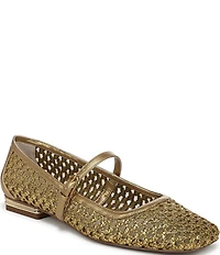 Franco Sarto Tinsley 2 Woven Square Toe Metal Heel Mary Jane Flats