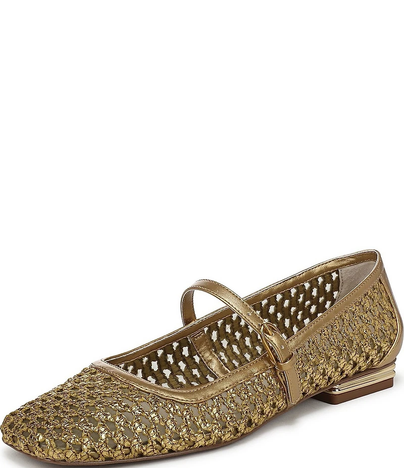 Franco Sarto Tinsley 2 Woven Square Toe Metal Heel Mary Jane Flats