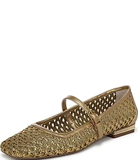 Franco Sarto Tinsley 2 Woven Square Toe Metal Heel Mary Jane Flats