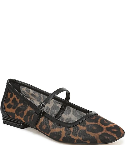 Franco Sarto Tinsley 7 Leopard Print Mesh Square Toe Mary Jane Flats