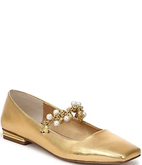 Franco Sarto Tinsley 8 Metallic Pearl Strap Mary Jane Flats
