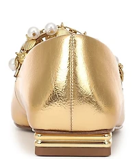 Franco Sarto Tinsley 8 Metallic Pearl Strap Mary Jane Flats