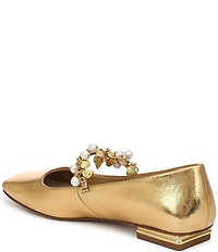 Franco Sarto Tinsley 8 Metallic Pearl Strap Mary Jane Flats