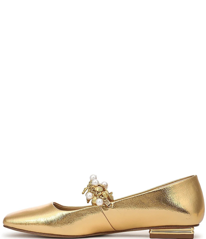 Franco Sarto Tinsley 8 Metallic Pearl Strap Mary Jane Flats
