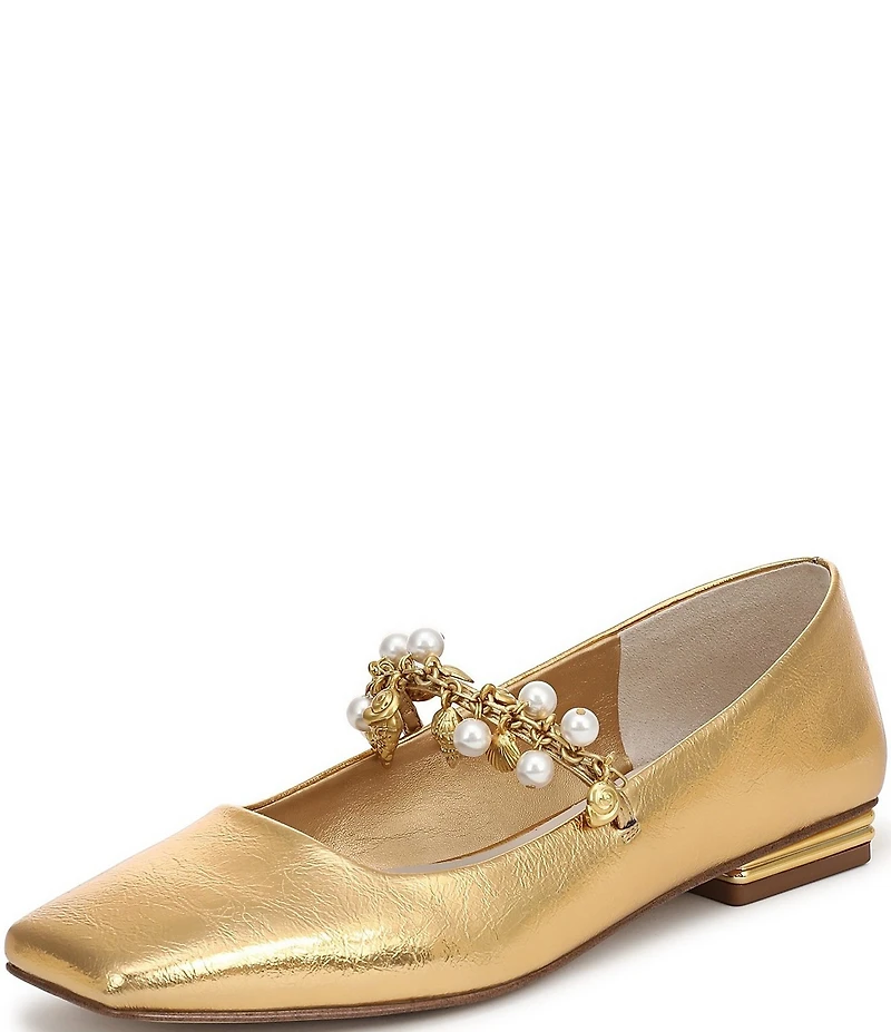 Franco Sarto Tinsley 8 Metallic Pearl Strap Mary Jane Flats