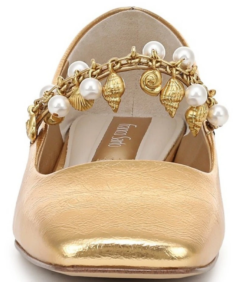 Franco Sarto Tinsley 8 Metallic Pearl Strap Mary Jane Flats