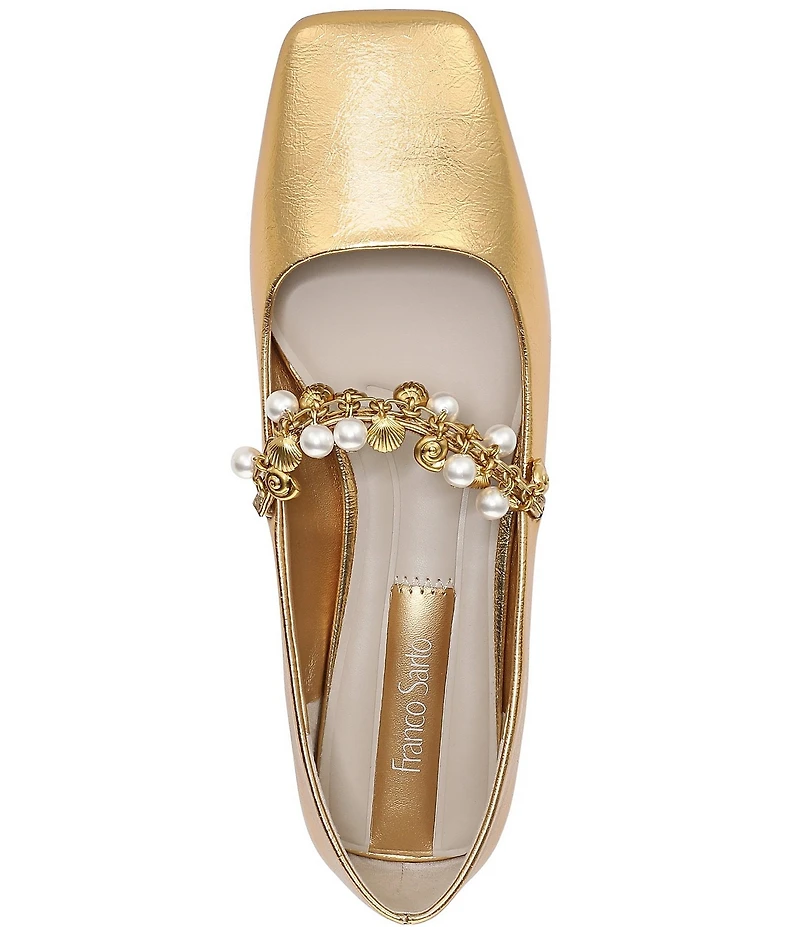 Franco Sarto Tinsley 8 Metallic Pearl Strap Mary Jane Flats