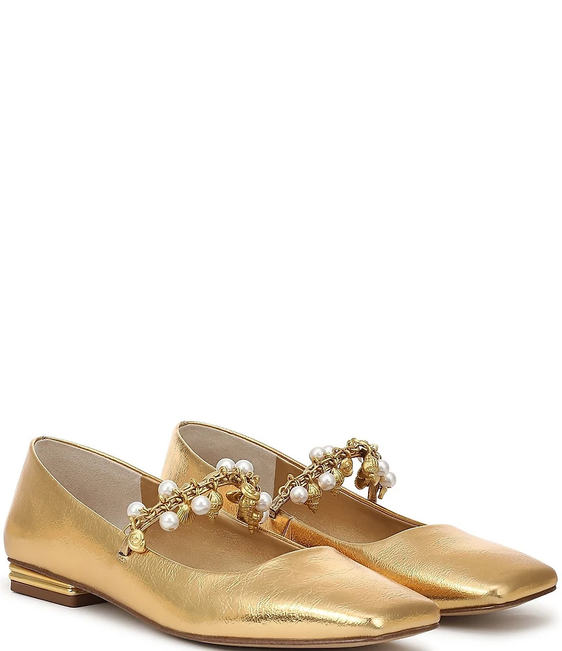 Franco Sarto Tinsley 8 Metallic Pearl Strap Mary Jane Flats