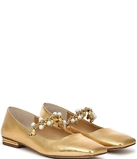 Franco Sarto Tinsley 8 Metallic Pearl Strap Mary Jane Flats