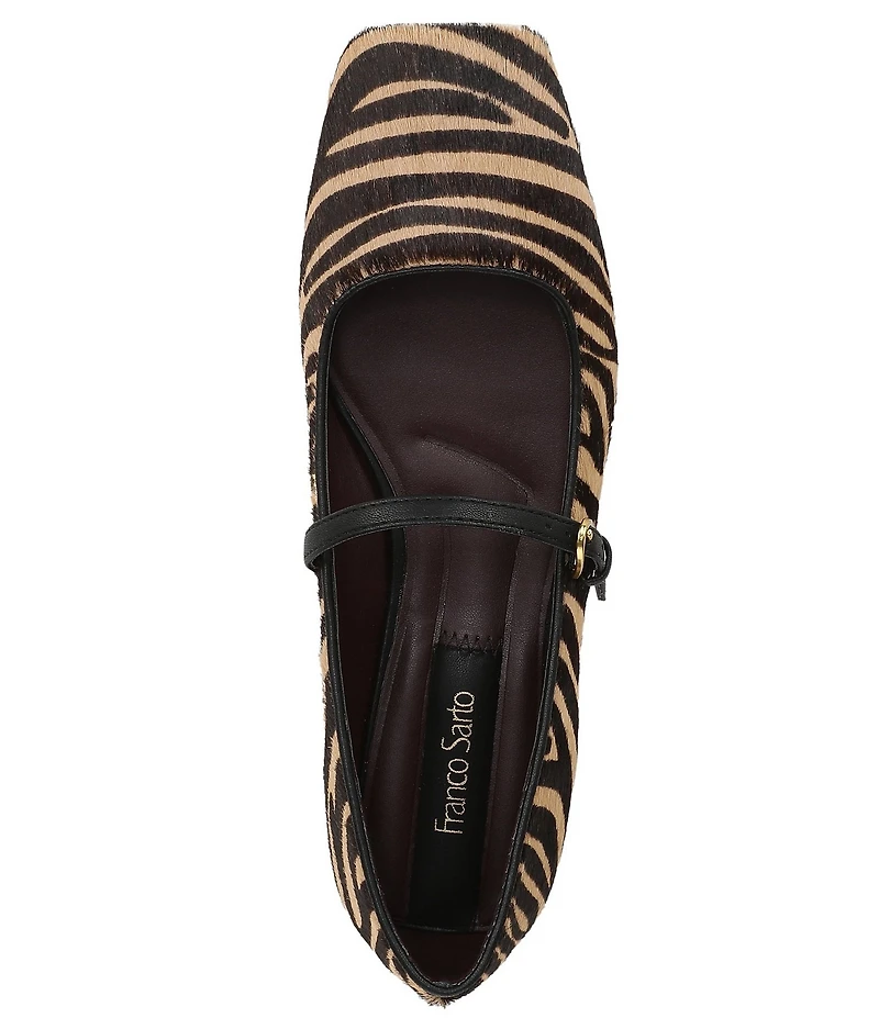 Franco Sarto Tinsley Zebra Print Calf Hair Square Toe Mary Jane Flats