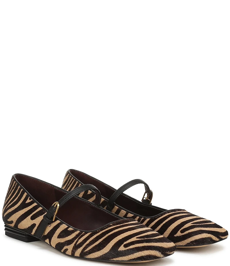 Franco Sarto Tinsley Zebra Print Calf Hair Square Toe Mary Jane Flats