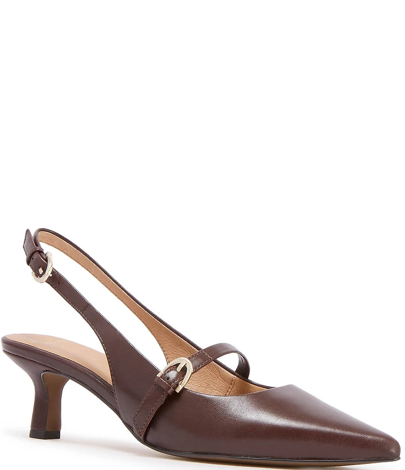 FRANKIE4 Coco Leather Slingback Mary Jane Kitten Heel Pumps