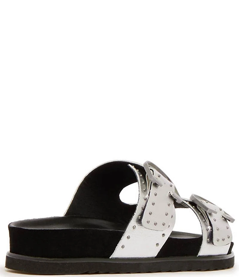 FRANKIE4 Deon Leather Studded Buckled Slide Sandals