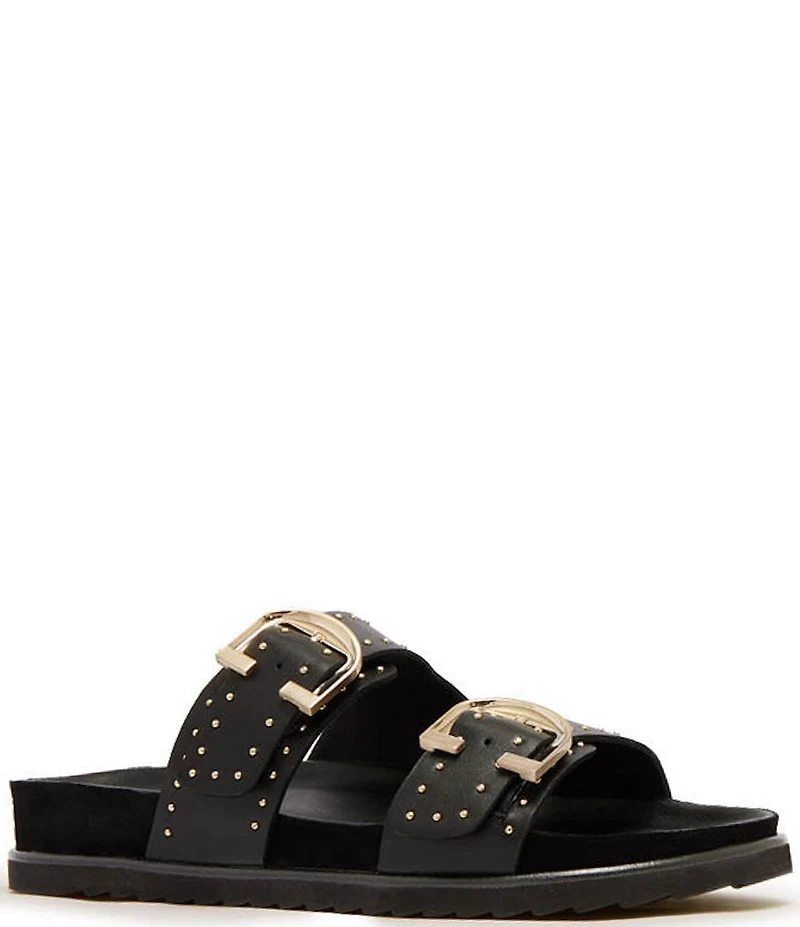 FRANKIE4 Deon Leather Studded Buckled Slide Sandals