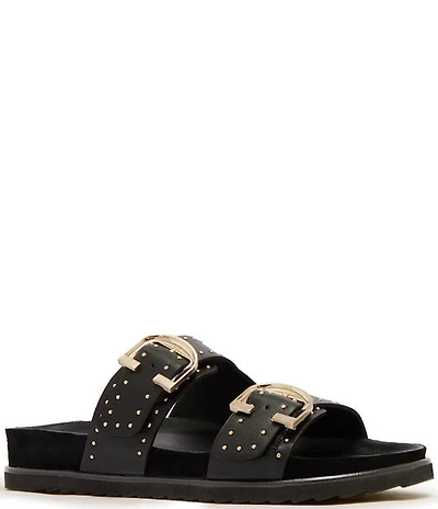 FRANKIE4 Deon Leather Studded Buckled Slide Sandals