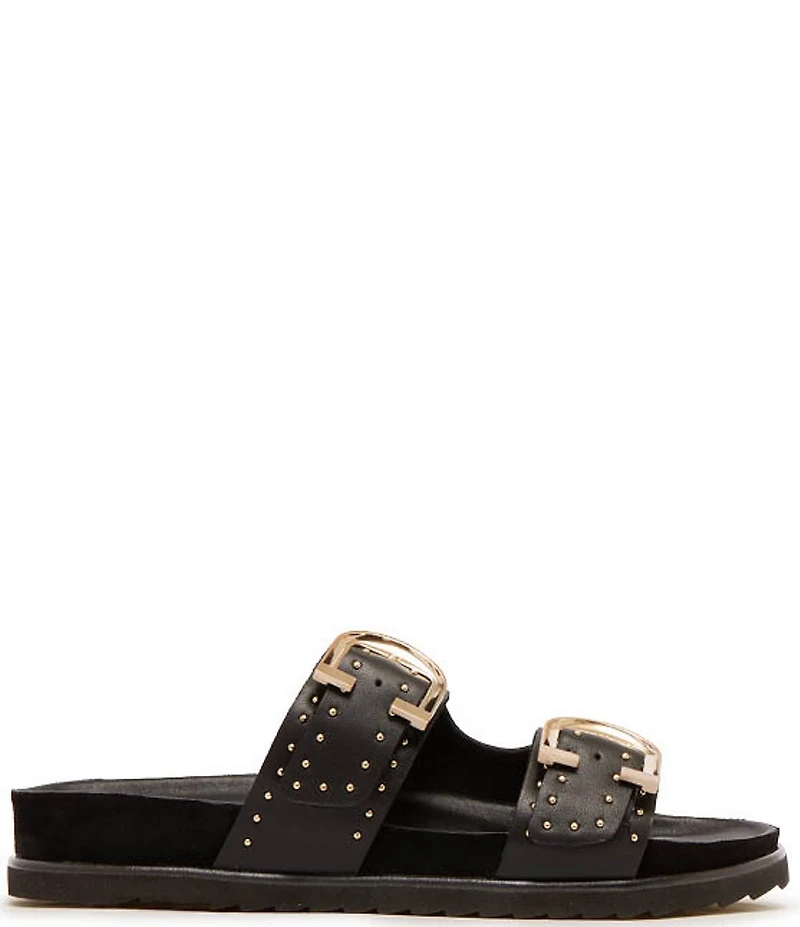 FRANKIE4 Deon Leather Studded Buckled Slide Sandals