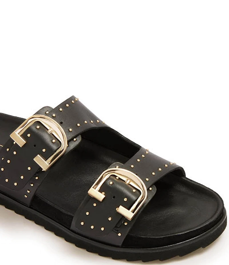 FRANKIE4 Deon Leather Studded Buckled Slide Sandals