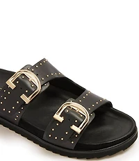 FRANKIE4 Deon Leather Studded Buckled Slide Sandals