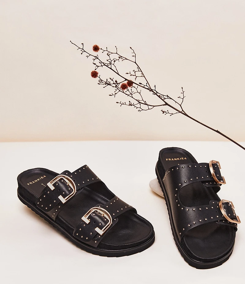 FRANKIE4 Deon Leather Studded Buckled Slide Sandals