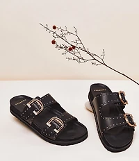 FRANKIE4 Deon Leather Studded Buckled Slide Sandals