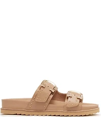 FRANKIE4 Deon Leather Studded Buckled Slide Sandals