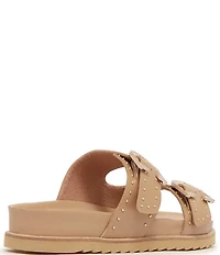 FRANKIE4 Deon Leather Studded Buckled Slide Sandals